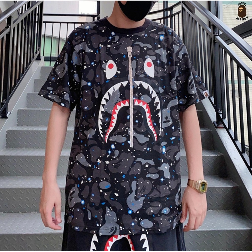 [Ảnh thật + FREESHIP] Tee Bape Shark Galaxy, Áo Thun Bape Cá Ngáo, Áo phông Bape Cá mập chất Cotton | BigBuy360 - bigbuy360.vn