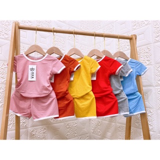 Bộ cotton đũi viền cộc tay cho bé trai/ bé gái