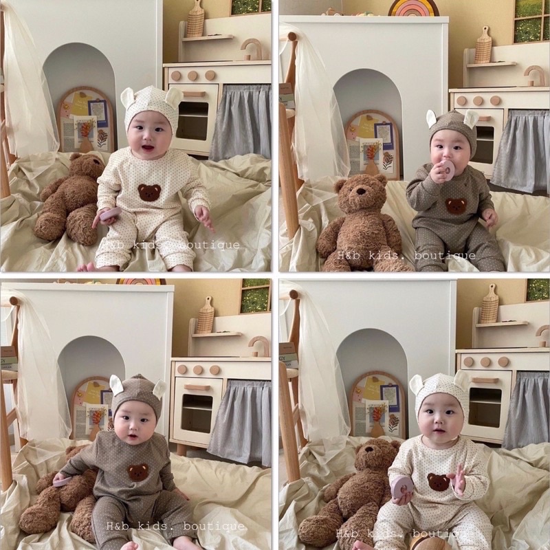 Sleepsuit body liền thân kèm nón gấu cho bé