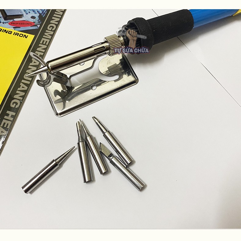 Mỏ hàn nhiệt mini dạng bút 60W có thể điều chỉnh nhiệt độ từ 200-450 độ (combo thiếc, nhựa thông, 5 mũi hàn , kệ hàn)