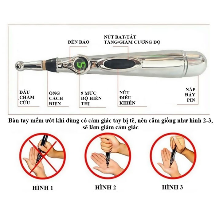 Bút massage châm cứu huyệt đạo thông kinh lạc bằng xung điện tặng kèm Pin AA