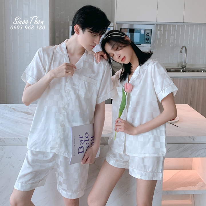 Đồ ngủ đôi nam nữ mặc nhà mùa hè màu trắng - Since Then
