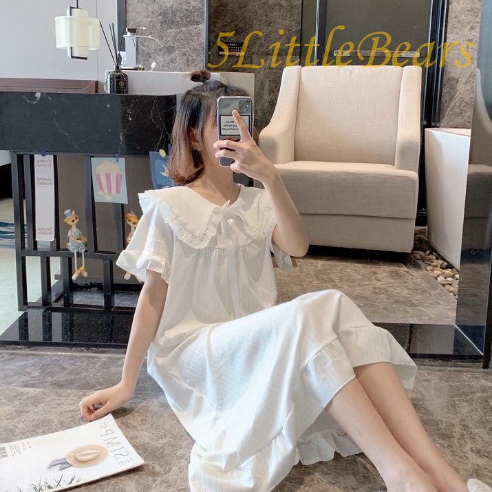 Đầm Ngủ Tay Ngắn Cổ Búp Bê Dáng Rộng Thời Trang Xinh Xắn Cho Nữ