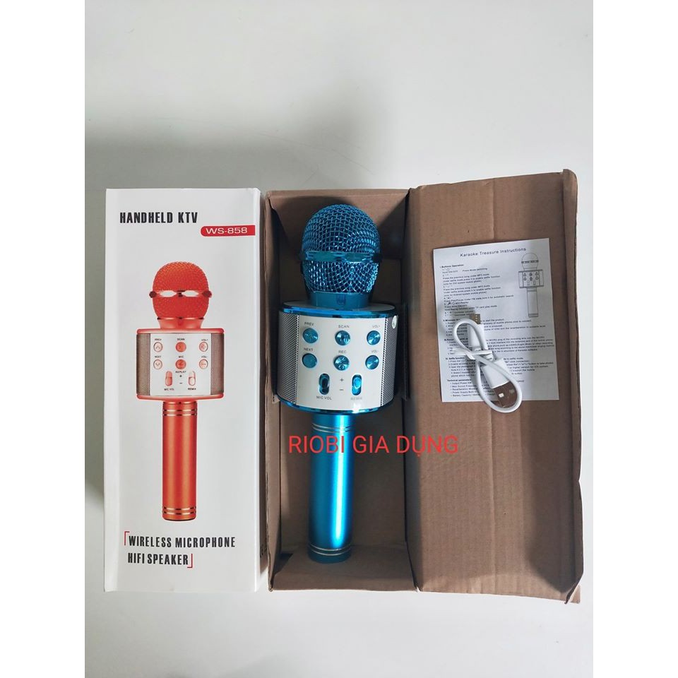 Micro Karaoke Kiêm Loa Bluetooth WS858 3in1 (Âm thanh cực hay , karaoke không rè, không hú)