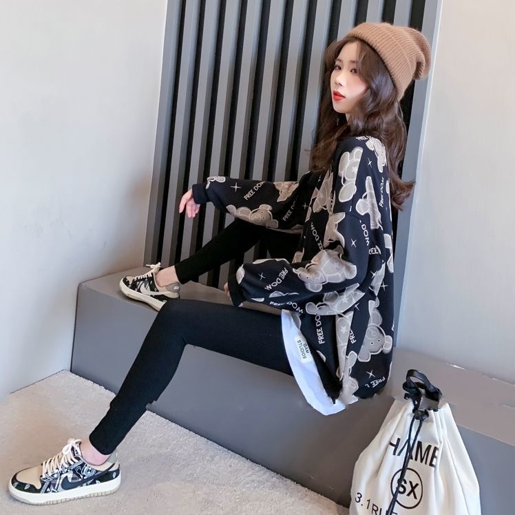 ZHELIHANGFEI Áo Thun Nữ Dài Tay Cổ Tròn Giả Hai Lớp Thời Trang