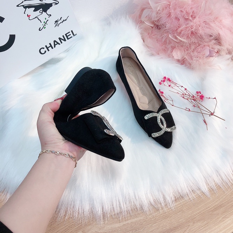 Hài nữ đính đá siêu mềm mũi nhọn chất da lộn đá đính sáng đẹp- SAOSHOP