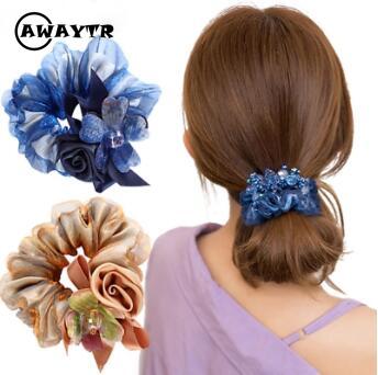 Dây buộc tóc thun dạng lưới họa tiết hoa 1 màu thời trang Hàn Quốc cổ điển