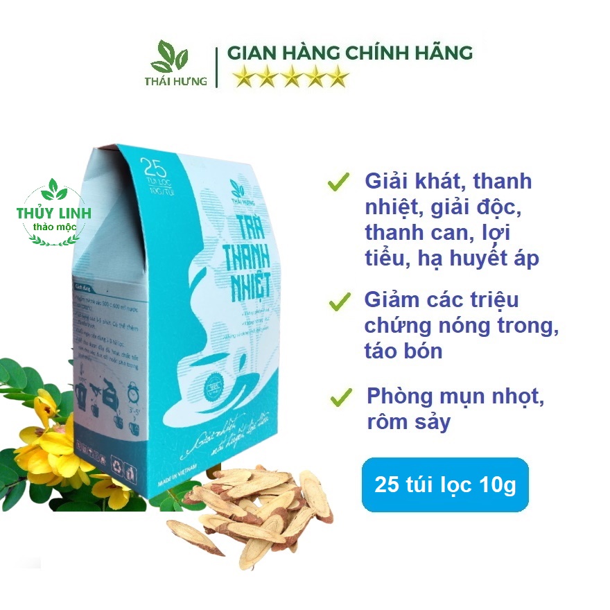 Trà THANH NHIỆT THÁI HƯNG Giải nhiệt, mát huyết, lợi tiểu - 25 túi lọc x 10g