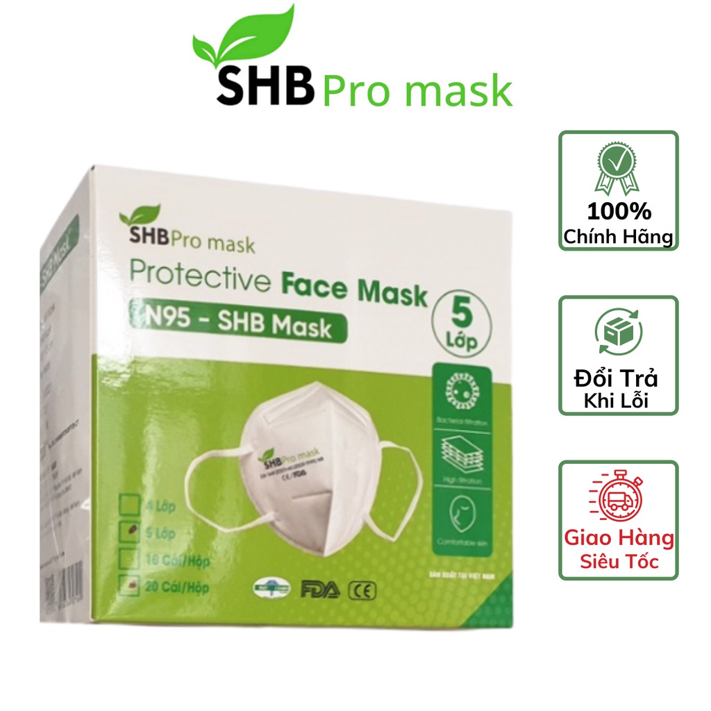 Hộp khẩu trang y tế 5 lớp N95 SHB Pro Mask kháng khuẩn 20 chiếc