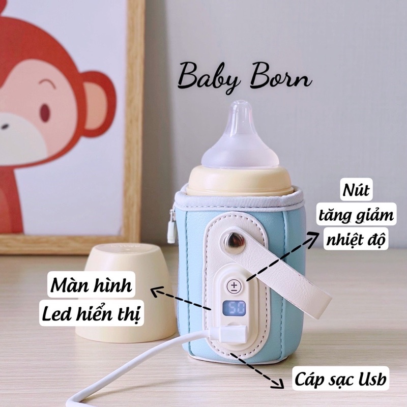 Túi hâm nóng bình sữa di động, túi ủ bình sữa thông minh cho bé bằng USB Nice Papa  (update mẫu mới 2022)