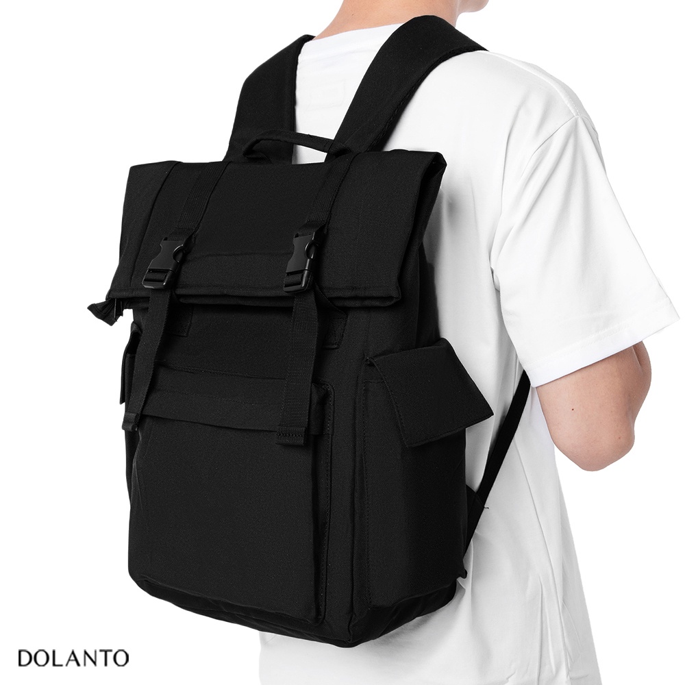 Balo Đi Học ULZZANG Chống Nước Cao Cấp Thời Trang Rẻ Đẹp Nhẹ Vải Canvas Đen Đựng Laptop Đi Chơi Du Lịch Nam Nữ DOLANTO