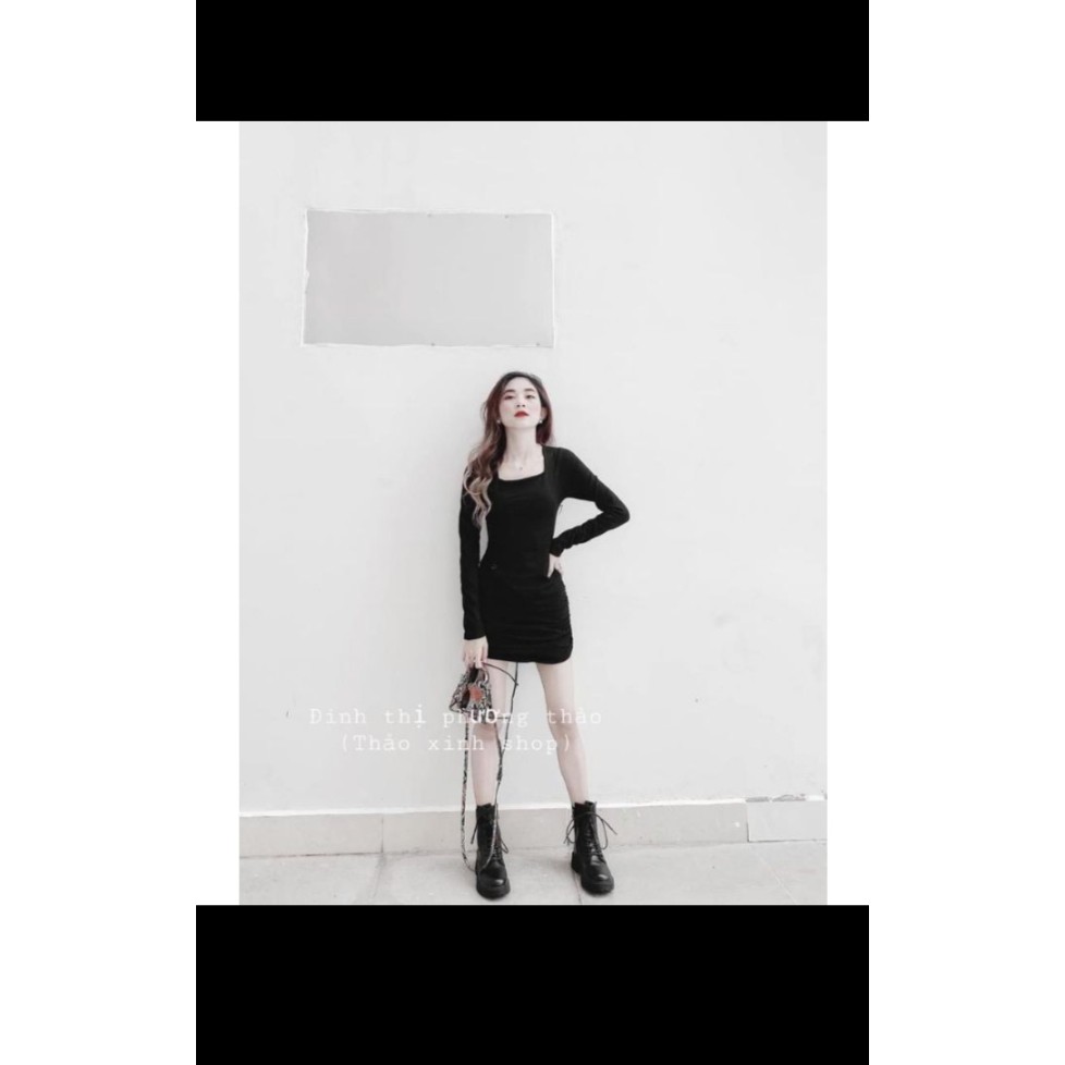 Đầm body tay dài đan dây lưng phong cách quyến rũ