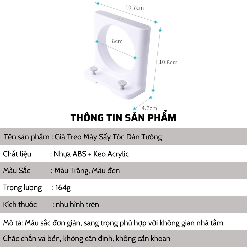 Khay treo máy sấy tóc B01 dán tường phòng tắm nhà vệ sinh