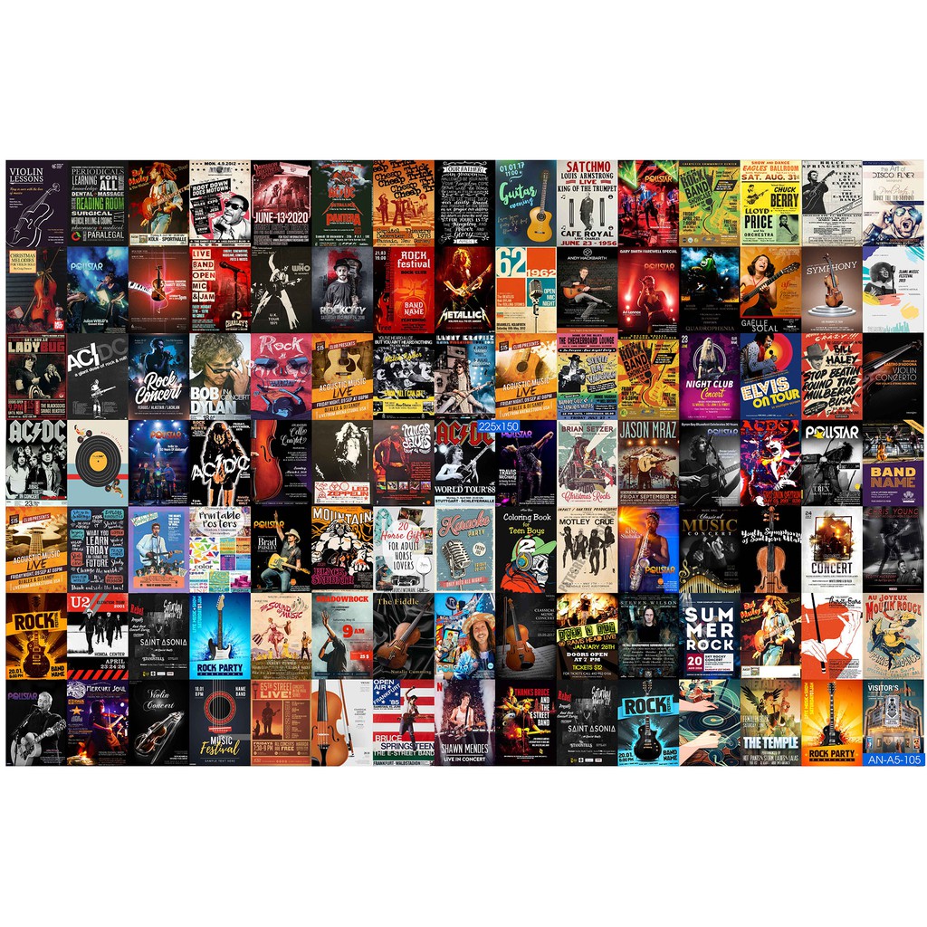 Combo Set 105 tờ Decal dán tường quán coffe chủ đề Âm Nhạc