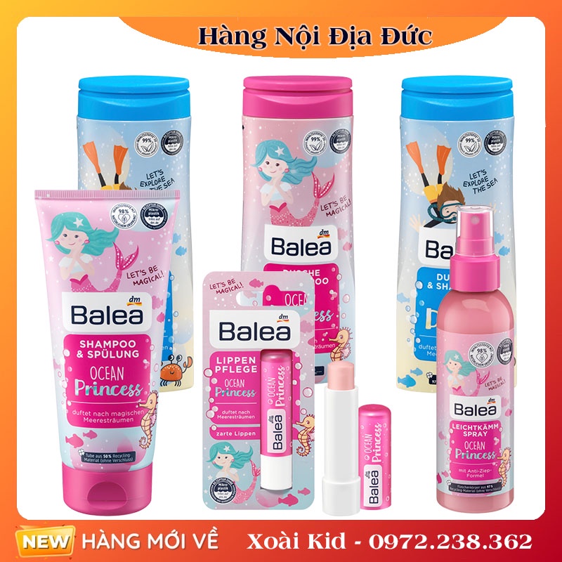 Bộ Dầu gội xả, sữa tắm gội, xịt dưỡng tóc Balea 2in1 Ocean Princess cho bé gái 200ML- Nội địa Đức Đủ Bill
