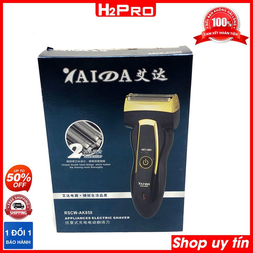 Máy cạo râu lưỡi kép AIDA AK858 H2Pro, dao cạo râu pin sạc chính hãng-cắt êm-lưỡi sắc-giá rẻ