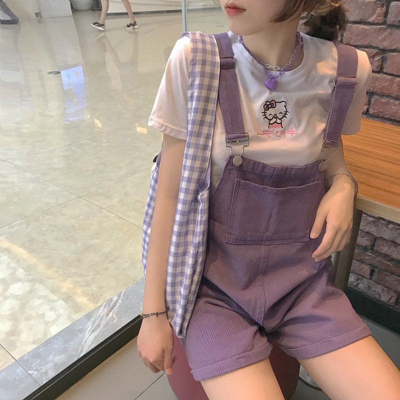 Quần yếm jeans ống rộng phong cách retro Nhật Bản dành cho nữ