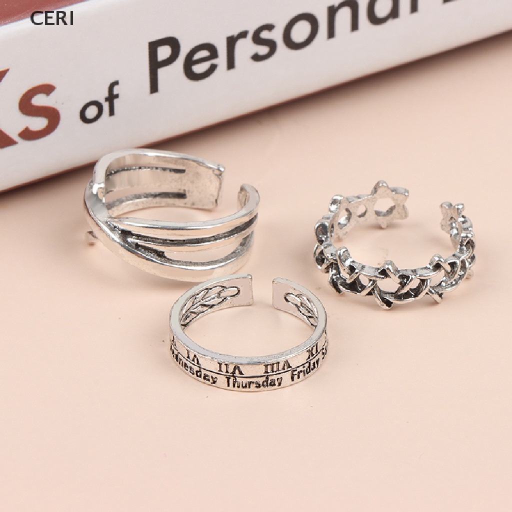 Set 3 Nhẫn Hở Có Thể Điều Chỉnh Phong Cách Punk Cho Cặp Đôi