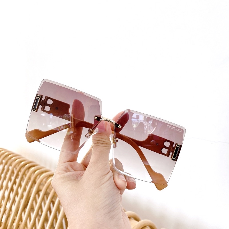 Kính râm ốc nữ không viền pha lê chữ B bản vuông thời trang mẫu mới nữ - 882