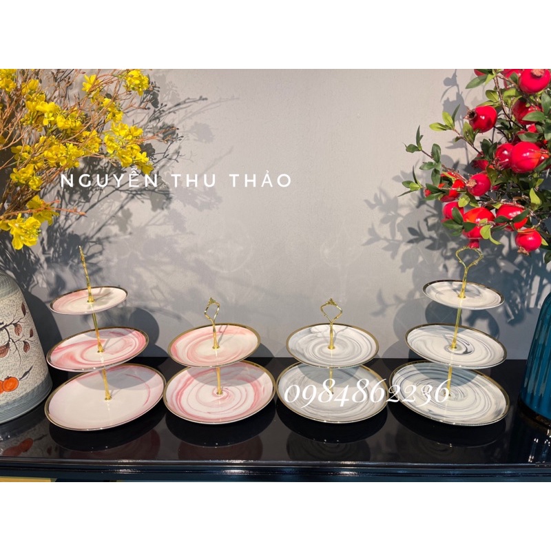 KHAY SỨ VÂN ĐÁ VIỀN VÀNG BẮC ÂU-Khay bánh kẹo Decor