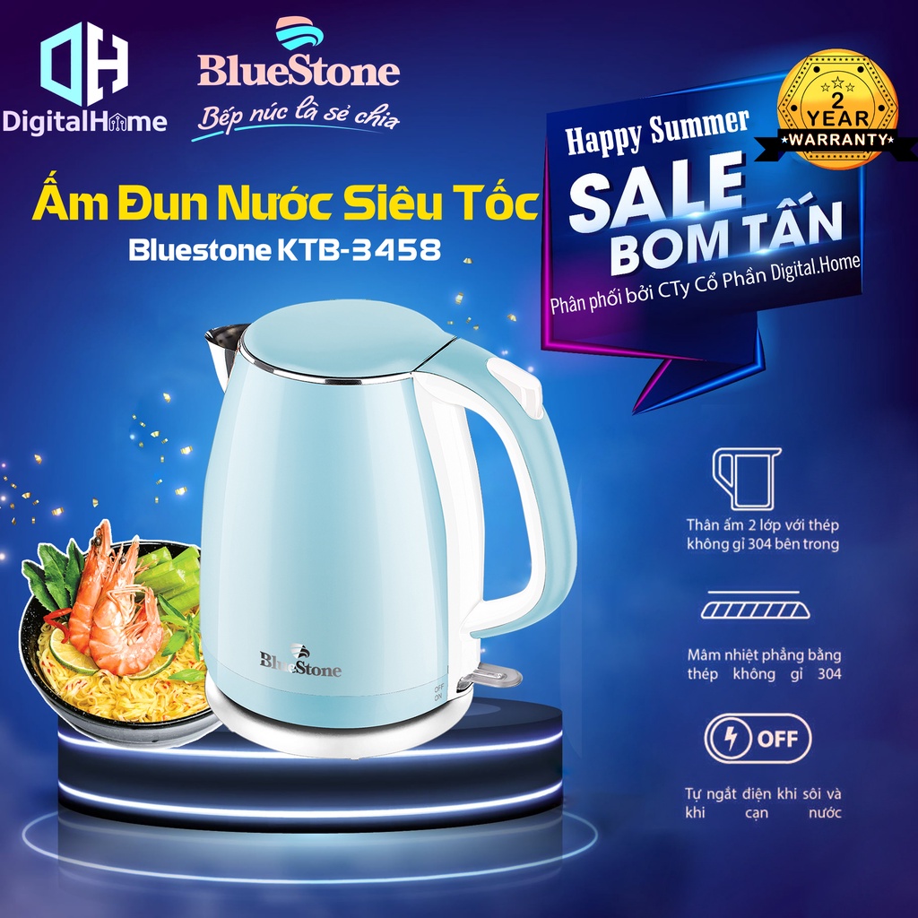 Ấm Đun Nước Bluestone KTB 3458, Dung Tích 1,7Lit, Công Suất 2000W