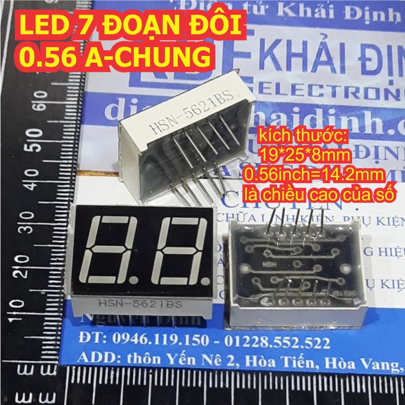 5 con LED 7 đoạn thanh ĐÔI 0.56 25x19x8mm A-CHUNG dương chung màu đỏ  kde2094