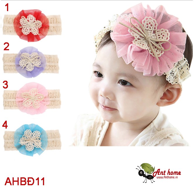 Băng đô hình hoa gắn nơ dành cho bé gái AH11