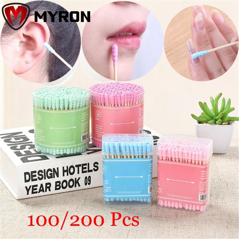 MYRON 100/200Pcs With Storage Box Disposable Beauty Health Care Applicator Tool Double Heads Cotton Swabs