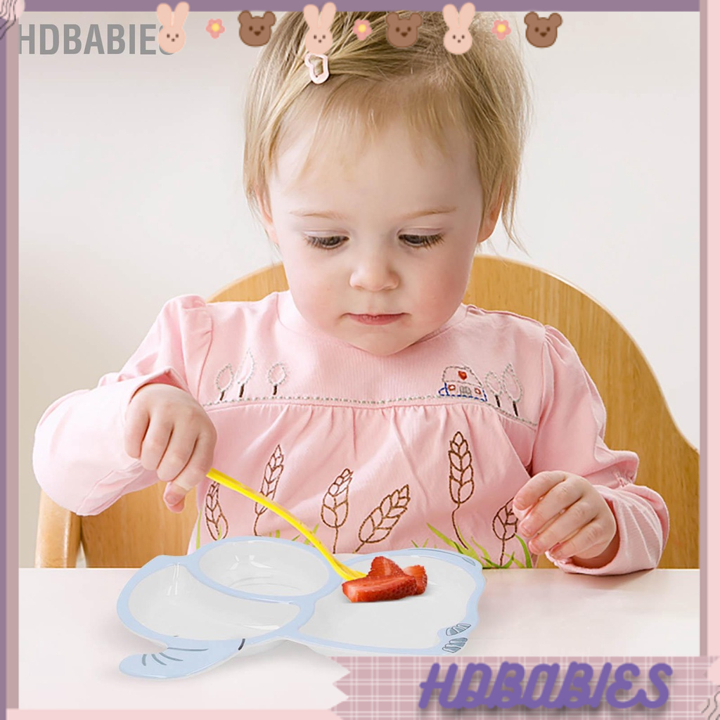 HDbabies Bộ đĩa trẻ em Melamine Phim hoạt hình con voi Máy có thể giặt được Bé ăn Đĩa chia với Nĩa Muỗng Bát cốc