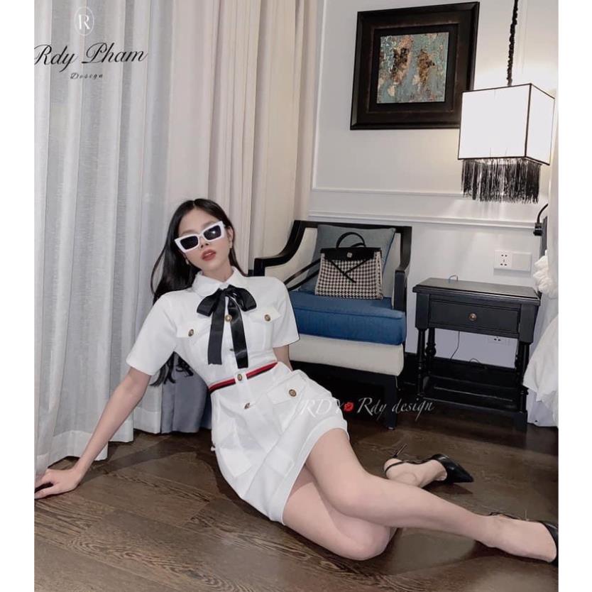 Váy nơ cúc đồng túi trước Lisa_botique hàng thiết kế cao cấp )