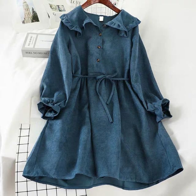 [E'mer Order 💎] V23 Váy Babydoll Cổ Bèo Thời Trang Eo Thắt Nơ Bánh Bèo