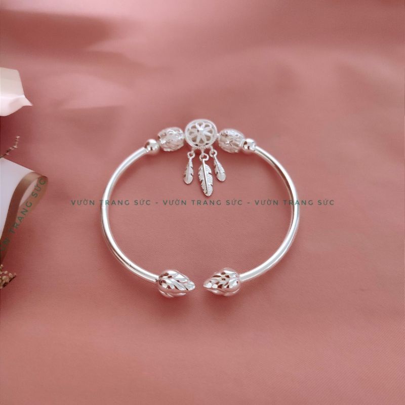 Vòng tay bạc nữ S925 - Lắc tay nữ bạc S925 Cuff nụ sen charm Drecat vintage Vườn Trang Sức VTSVT019