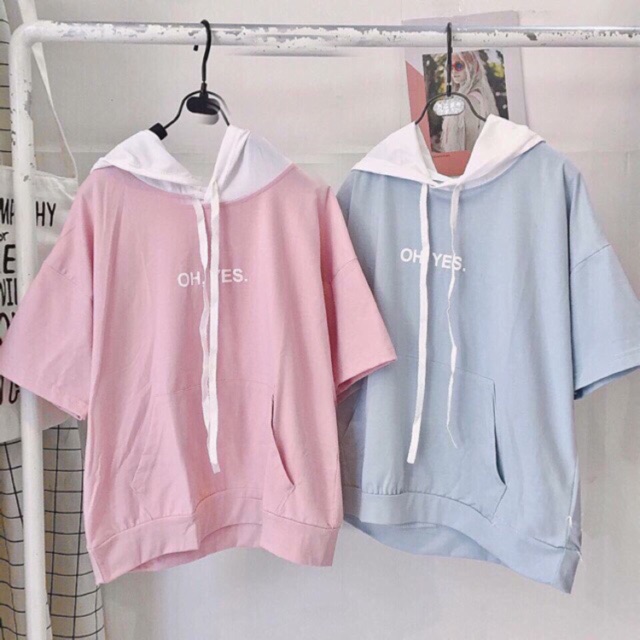 Áo thun tay lỡ form rộng áo phông Unisex có mũ OH YES có dây rút mũ tăng độ rộng