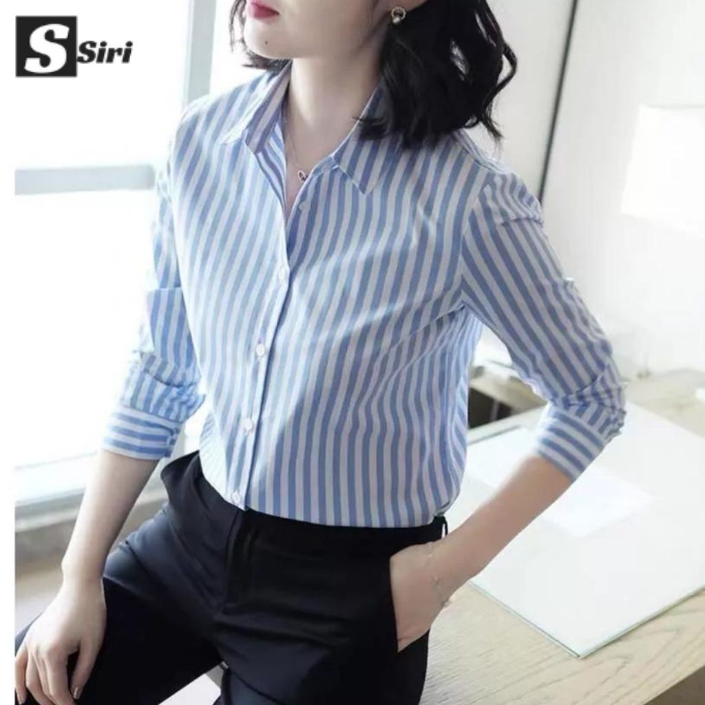 Áo Sơ Mi Nữ Dài Tay SIRI-SM01 \Áo Sơ Mi Phối Sọc Siêu Đẹp Thời Trang Hàn Quốc