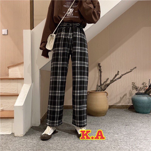 Quần ống rộng kẻ nhiều màu K&A. | BigBuy360 - bigbuy360.vn