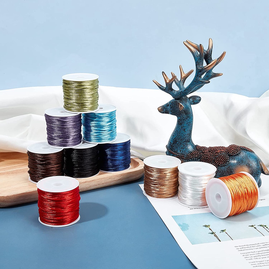 Cuộn dây nylon lụa satin 10 màu 2mm dùng làm vòng tay/Vòng cổ