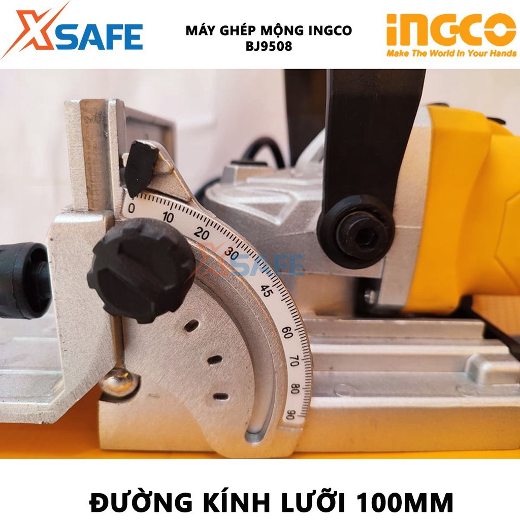 Máy ghép mộng INGCO BJ9508 950W, tốc độ không tải 11000 v/ph, đường kính lưỡi 100mm, kèm 15 miếng ghép