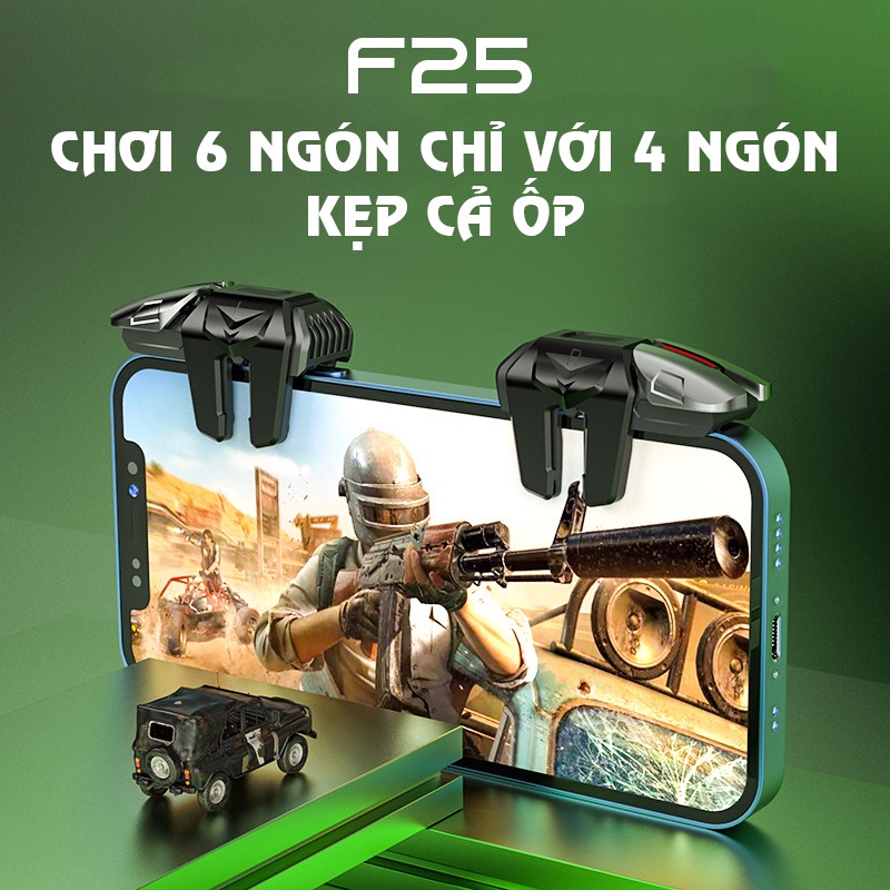 Nút bắn PUBG, FF ROS mobile kép 4 nút chơi 6 ngón cao cấp hỗ trợ ngắm bắn F25 - Phụ kiện chơi game gaming cao cấp