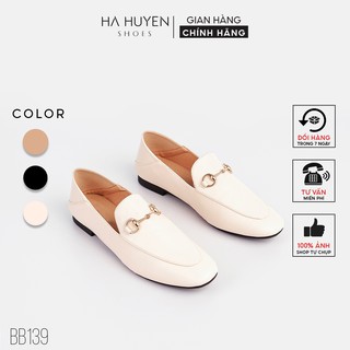 Giày bệt nữ HÀ HUYỀN da mũi dài phối xích vàng nhạt thời trang - BB139