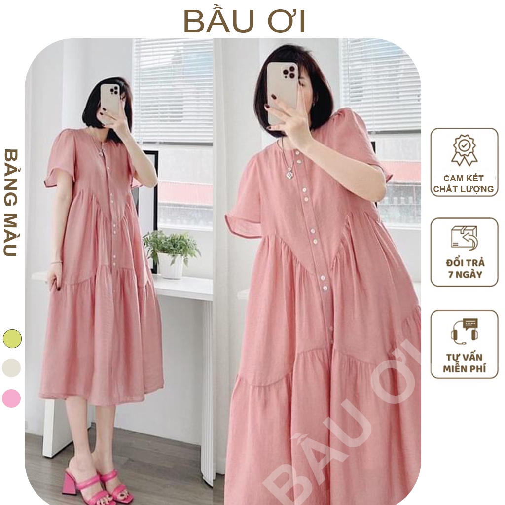 BAUOII V47] ĐẦM BẦU BABYDOLL TIỂU THƯ STYLE HÀN 2 LỚP TƠ LỤA MỀM MÁT - VÁY BẦU MÙA HÈ MẶC LÊN CỰC XINH