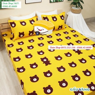 Bộ ga gối có vỏ gối nằm, vỏ gối ôm mẫu Gấu Vàng m2/m6/m8/2m2, drap bo chun poly cotton, ga giường giá rẻ