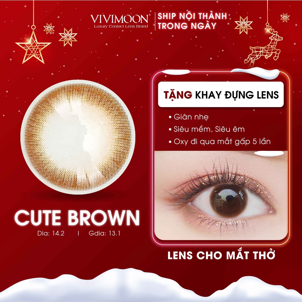 Lens Cận Màu Nâu Tự Nhiên Cho Mắt Thở Vivimoon - Kính Áp Tròng Hàn Quốc Chính Hãng Cute Brown 13.1 mm