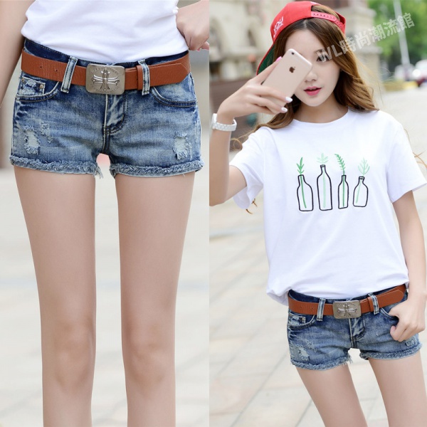 Summer jeans women loose Korean student trend ripped denim shorts low-waist denim hot pants girlfriend outfit