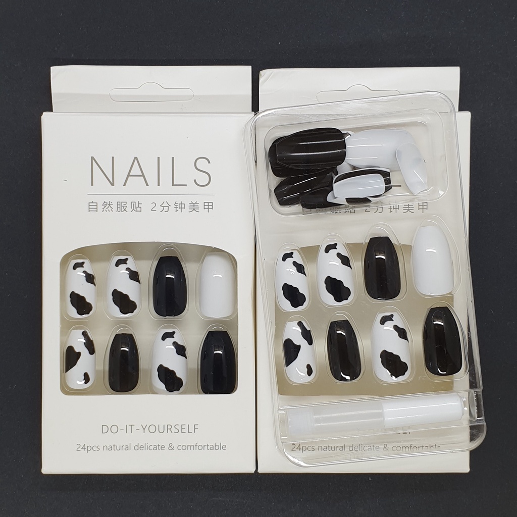Bộ 24 móng tay giả bò sữa dễ thương  SẴN KEO DÁN