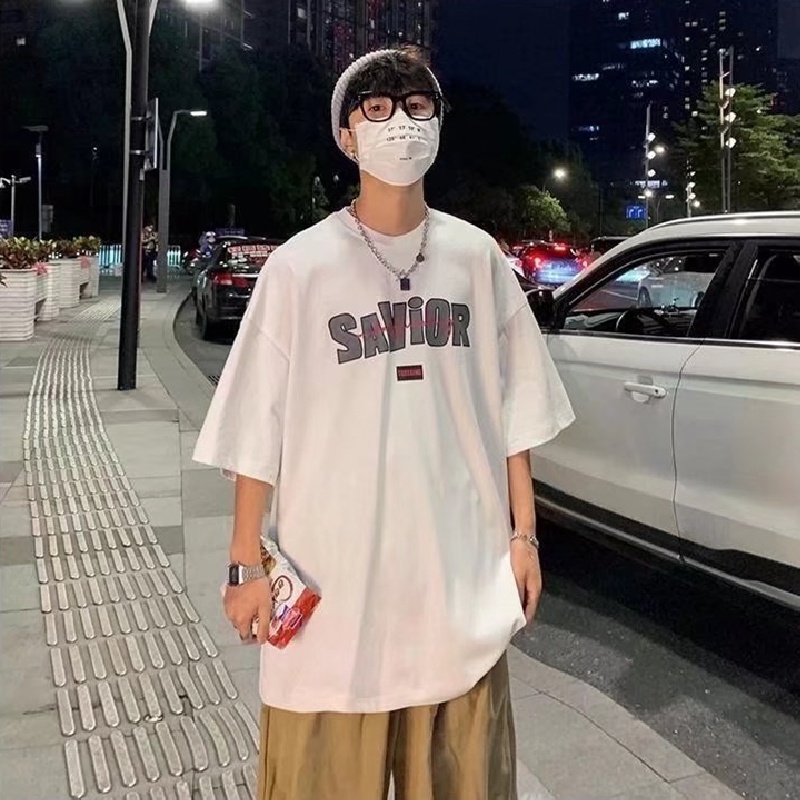 Áo Thun Tay Ngắn Dáng Rộng In Chữ Thời Trang Mùa Hè Phong Cách Hàn Quốc Cho Nam Size M-8XL