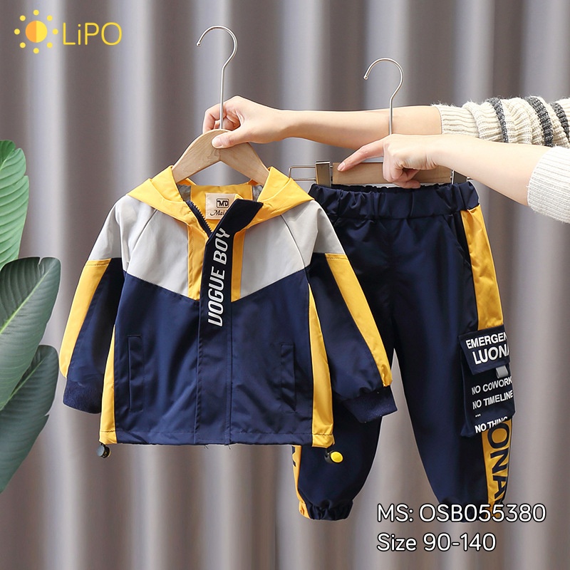 Set bộ quần áo gió cho bé màu xanh vàng Áo gió trẻ em size 90-140 OSB055