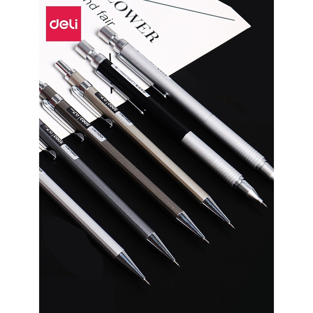 Bút chì kim học sinh Deli kèm đầu tẩy - Ngòi 0.5/0.7mm - Vỏ kim loại không hao mòn chống gỉ- bảo vệ ngòi chì khi sử dụng