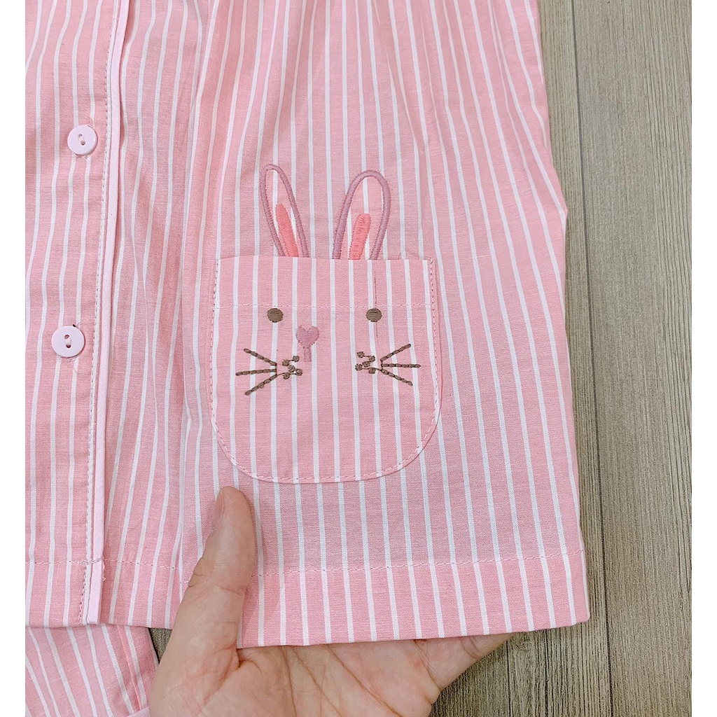 Bộ Pijama 2 túi hình mèo kẻ