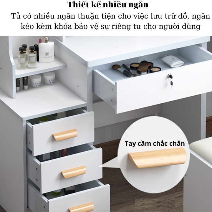 Bộ Bàn Ghế Trang Điểm Kèm Gương - Bàn Phấn Có Tủ Ẩn Sau Gương Và Ngăn Kéo