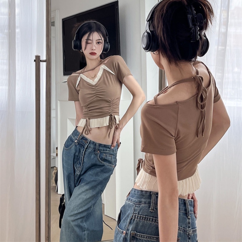 Áo Thun Nữ Trễ Vai Ngắn Tay Dáng Ôm Gợi Cảm